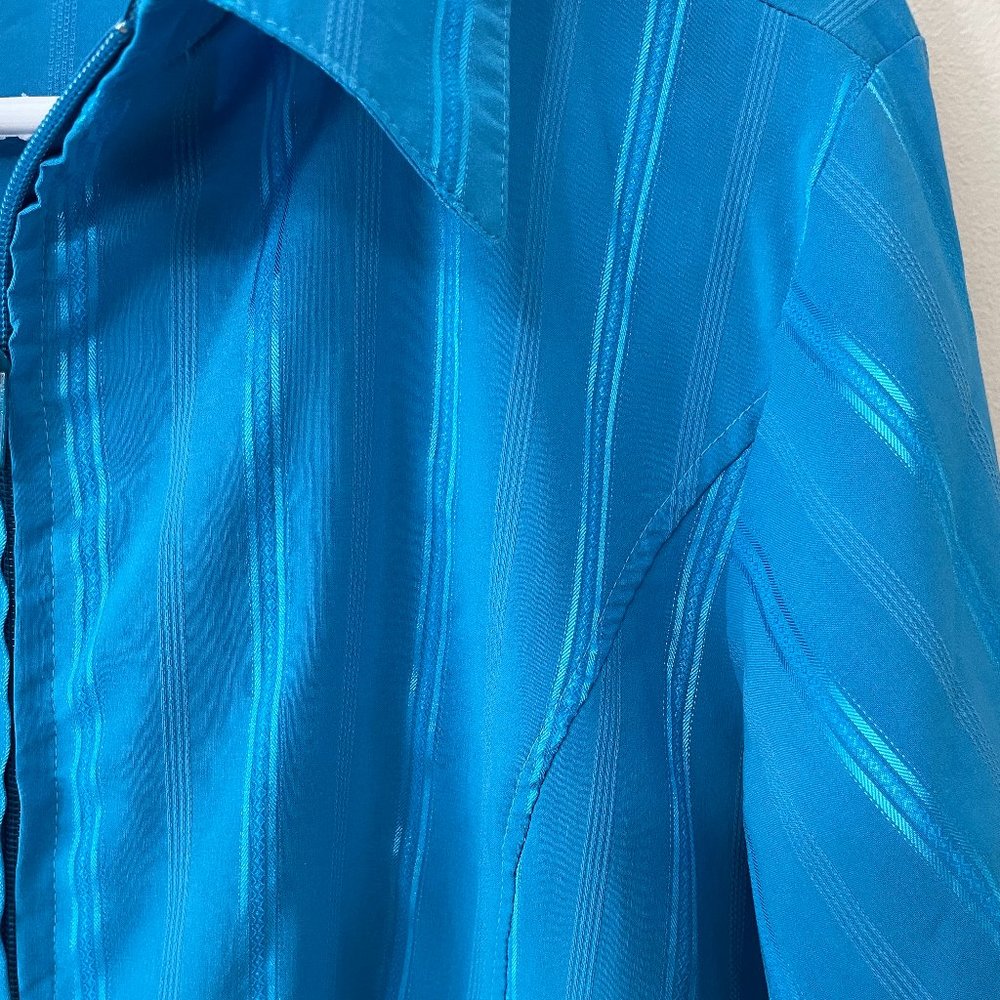 Daniali women’s XL aqua teal L/S zip-front shimmery striped blouse top - Picture 4 of 16